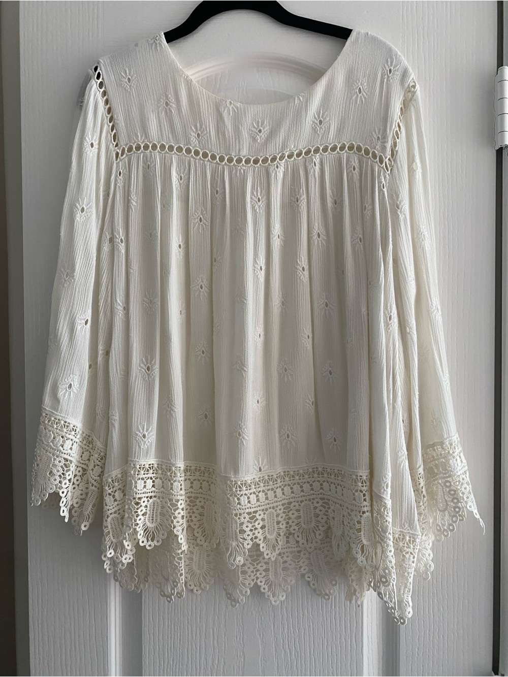 Boho Ivory Lace-Trim Tunic Top